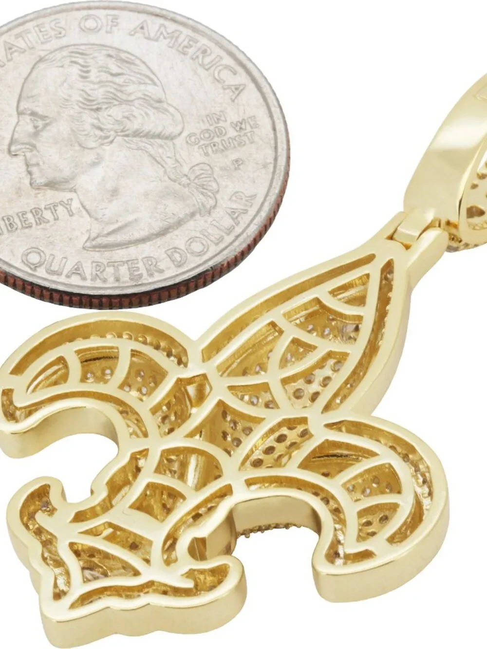 14k Yellow/White Gold Plated AAA Cubic Zirconia Fleur‑De‑Lis Pendant